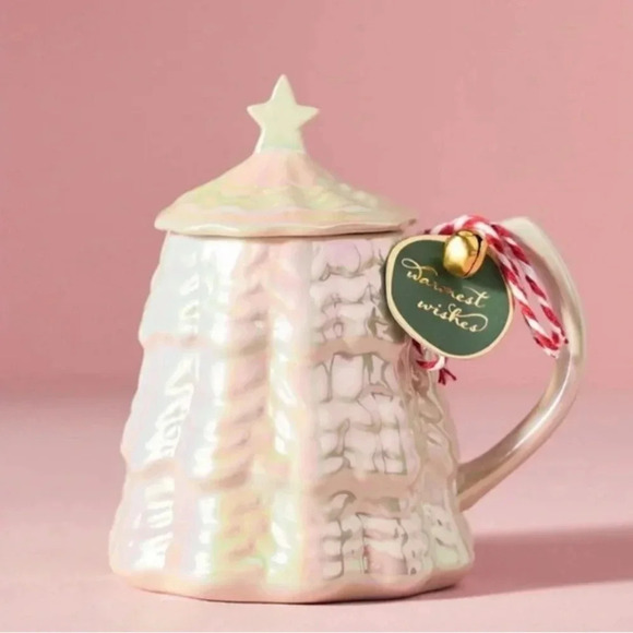Anthropologie | Iridescent Christmas 🎄 Tree Mug w Lid - Picture 1 of 8